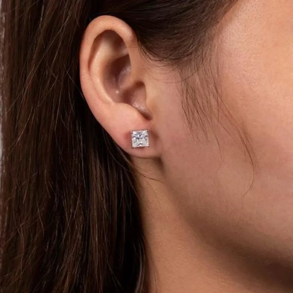 Certified 4ct. t.w. Diamond Moissanite Princess Cut Stud Earrings NEW - Picture 3 of 13